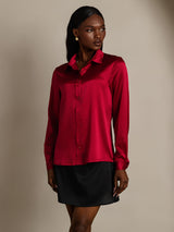 [Wijn] SilkSilky-NL 19Momme Lange Mouw Reverskraag Dames Blouse 007