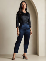 [Zwart] SilkSilky-NL 3/4 Sleeve Lapel Collar Dames Blouse 008
