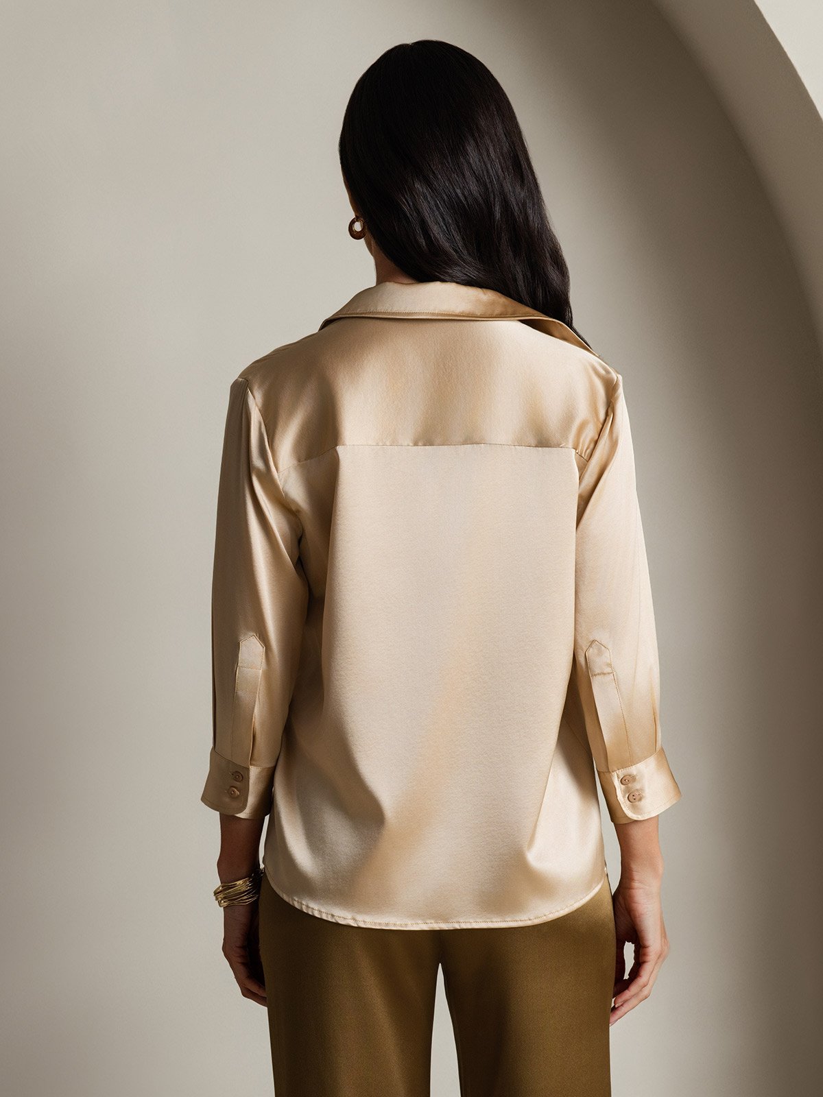 [Champagne] SilkSilky-NL 19Momme Zijde Lange Mouw Womens Shirt 002