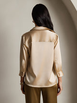 [Champagne] SilkSilky-NL 3/4 Sleeve Lapel Collar Dames Blouse 002