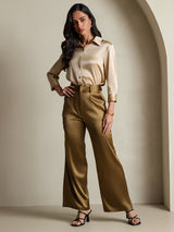 [Champagne] SilkSilky-NL 3/4 Sleeve Lapel Collar Dames Blouse 007