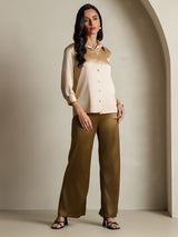 [Champagne] SilkSilky-NL 3/4 Sleeve Lapel Collar Dames Blouse 008