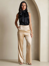 [Zwart] SilkSilky-NL 19Momme Mouwloos Strikhals Blouse 001