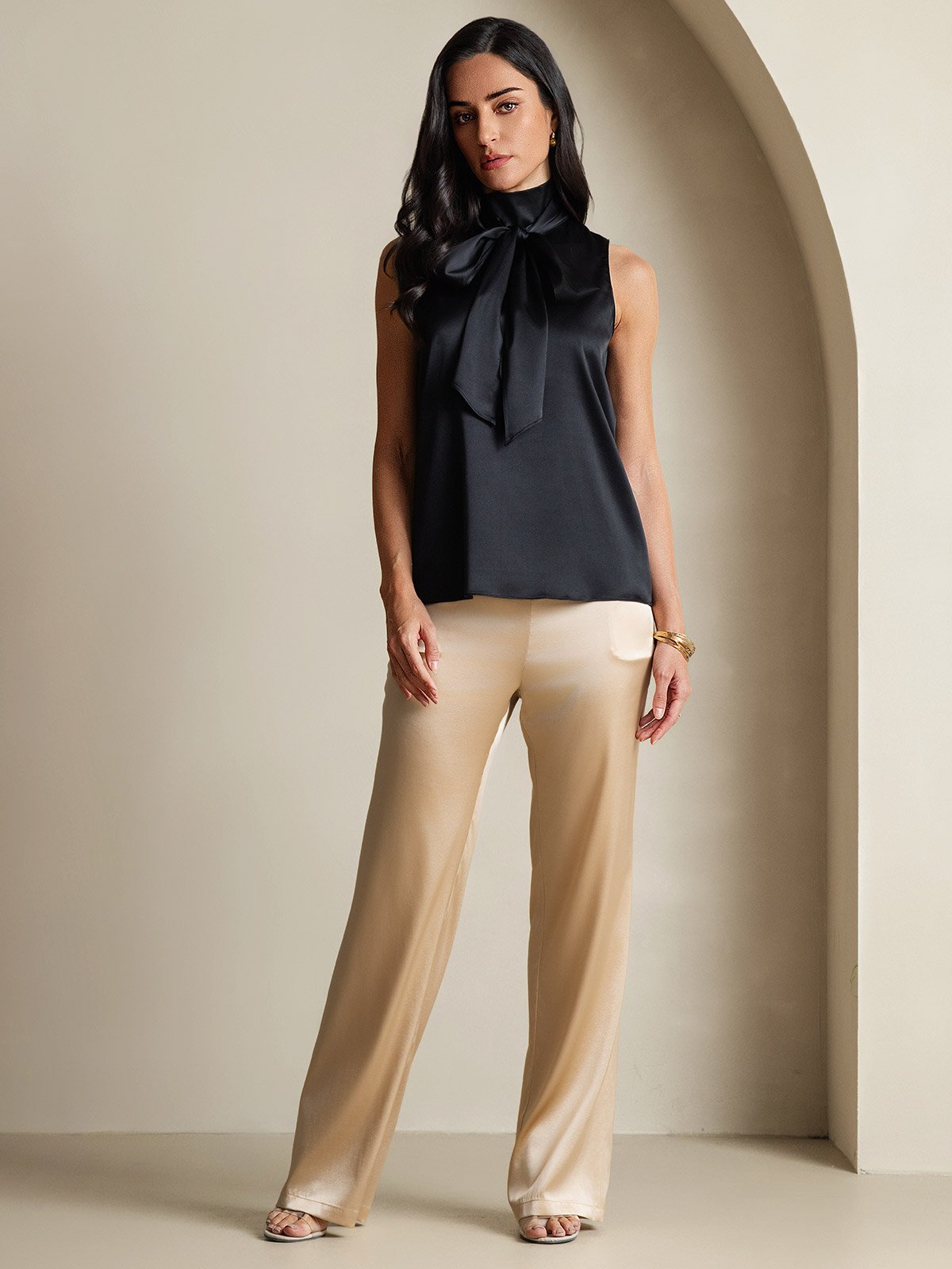 [Zwart] SilkSilky-NL 19Momme Zijde Blouse 009