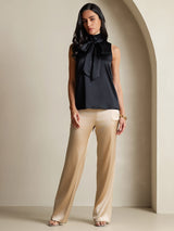 [Zwart] SilkSilky-NL 19Momme Mouwloos Strikhals Blouse 009