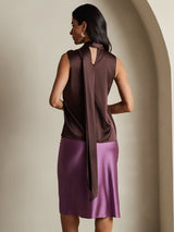 [Koffie] SilkSilky-NL 19Momme Mouwloos Strikhals Blouse 002