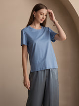 [Blauw] SilkSilky-NL Korte Mouw Ronde Hals Dames T-Shirt 003