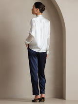 [Wit] SilkSilky-NL 19Momme Lange Mouw Strikhals Blouse 002