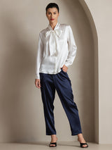 [Wit] SilkSilky-NL 19Momme Lange Mouw Strikhals Blouse 004
