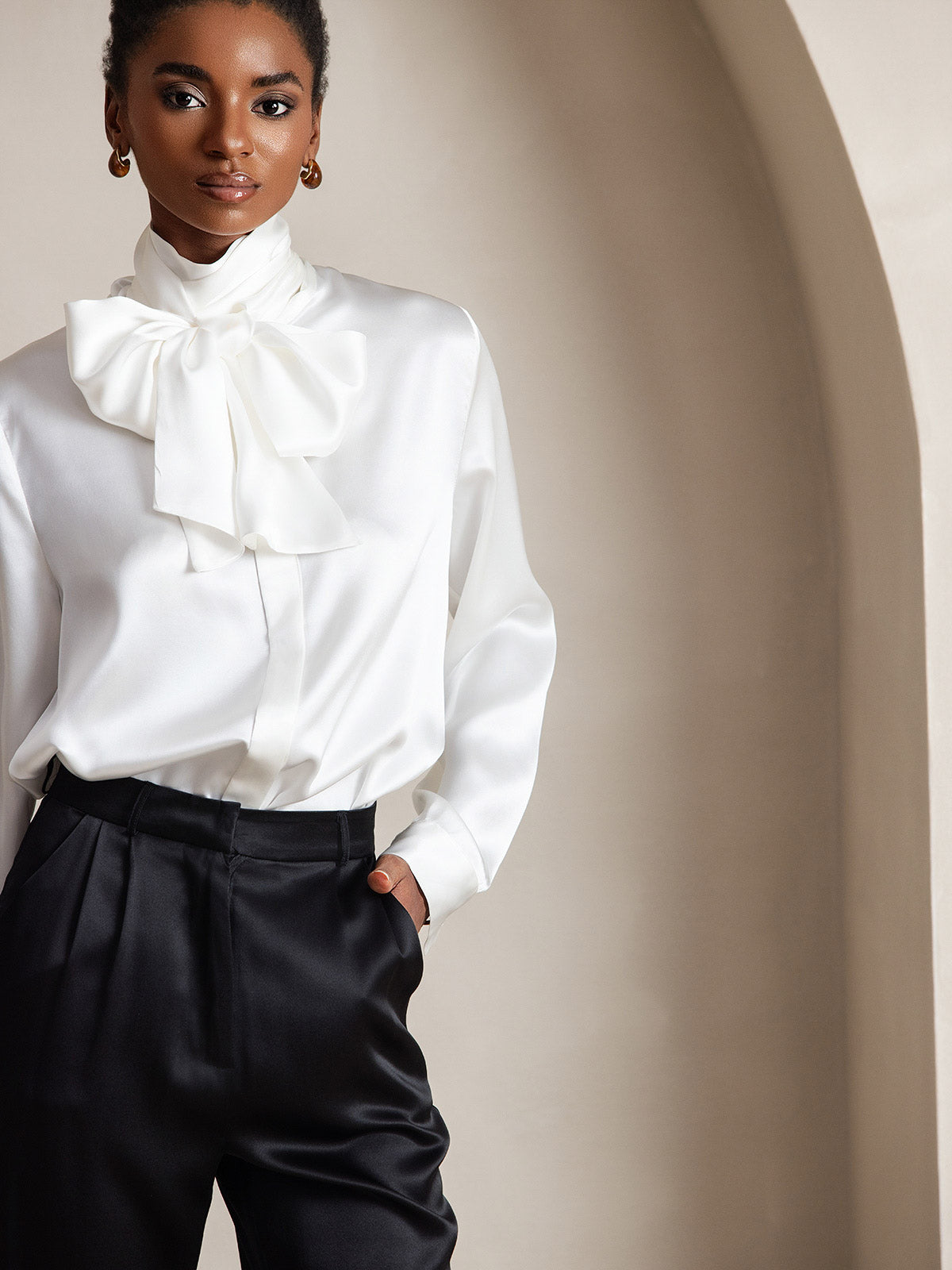 [Wit] SilkSilky-NL 19Momme Zijde Lange Mouw Blouse 005