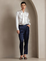 [Wit] SilkSilky-NL 19Momme Lange Mouw Strikhals Blouse 005