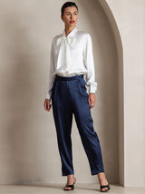 [Wit] SilkSilky-NL 19Momme Lange Mouw Strikhals Blouse 006