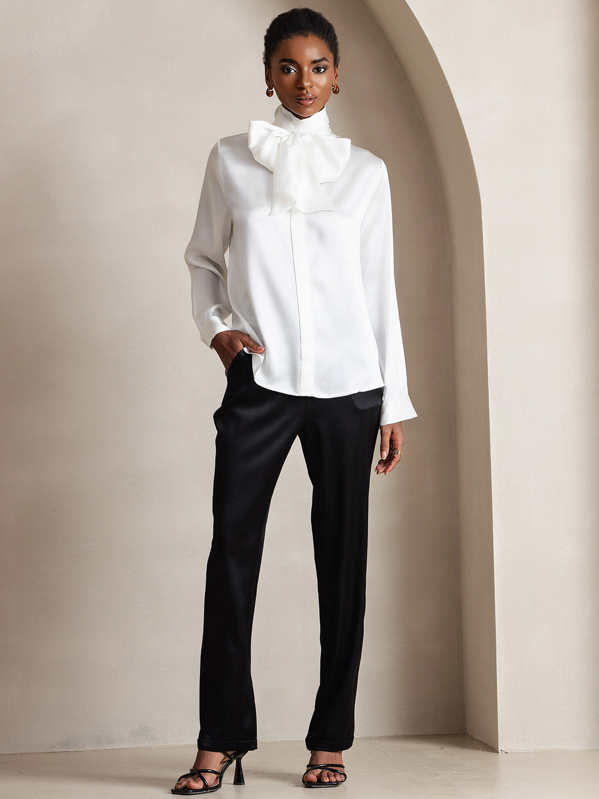 [Wit] SilkSilky-NL 19Momme Zijde Lange Mouw Blouse 007