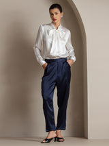 [Wit] SilkSilky-NL 19Momme Lange Mouw Strikhals Blouse 007