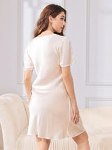 [Wit] SilkSilky-NL Korte Mouw V Hals Nachthemd 002