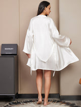 [Wit] SilkSilky-NL 3/4 Sleeve V Neck Dames Pyjama Set 002