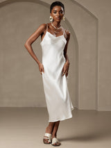 [Wit] SilkSilky-NL Spaghetti Strap Cowl Neck Jurk 001