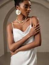 [Wit] SilkSilky-NL Spaghetti Strap Cowl Neck Jurk 004