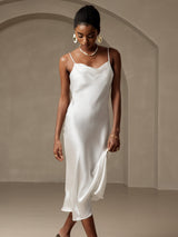 [Wit] SilkSilky-NL Spaghetti Strap Cowl Neck Jurk 006