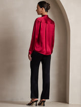 [Wijn] SilkSilky-NL 19Momme Lange Mouw Strikhals Blouse 002
