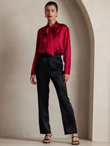 [Wijn] SilkSilky-NL 19Momme Lange Mouw Strikhals Blouse 003