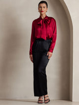 [Wijn] SilkSilky-NL 19Momme Lange Mouw Strikhals Blouse 006