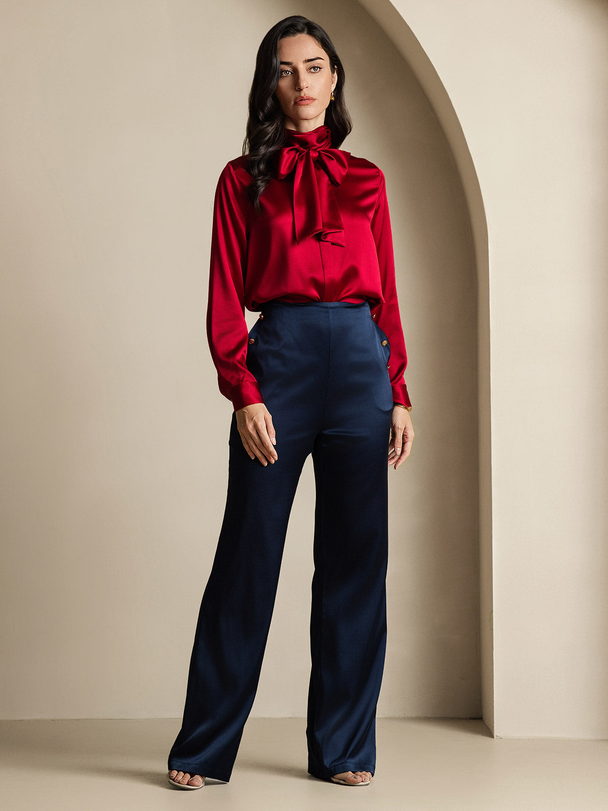 [Wijn] SilkSilky-NL 19Momme Zijde Lange Mouw Blouse 007