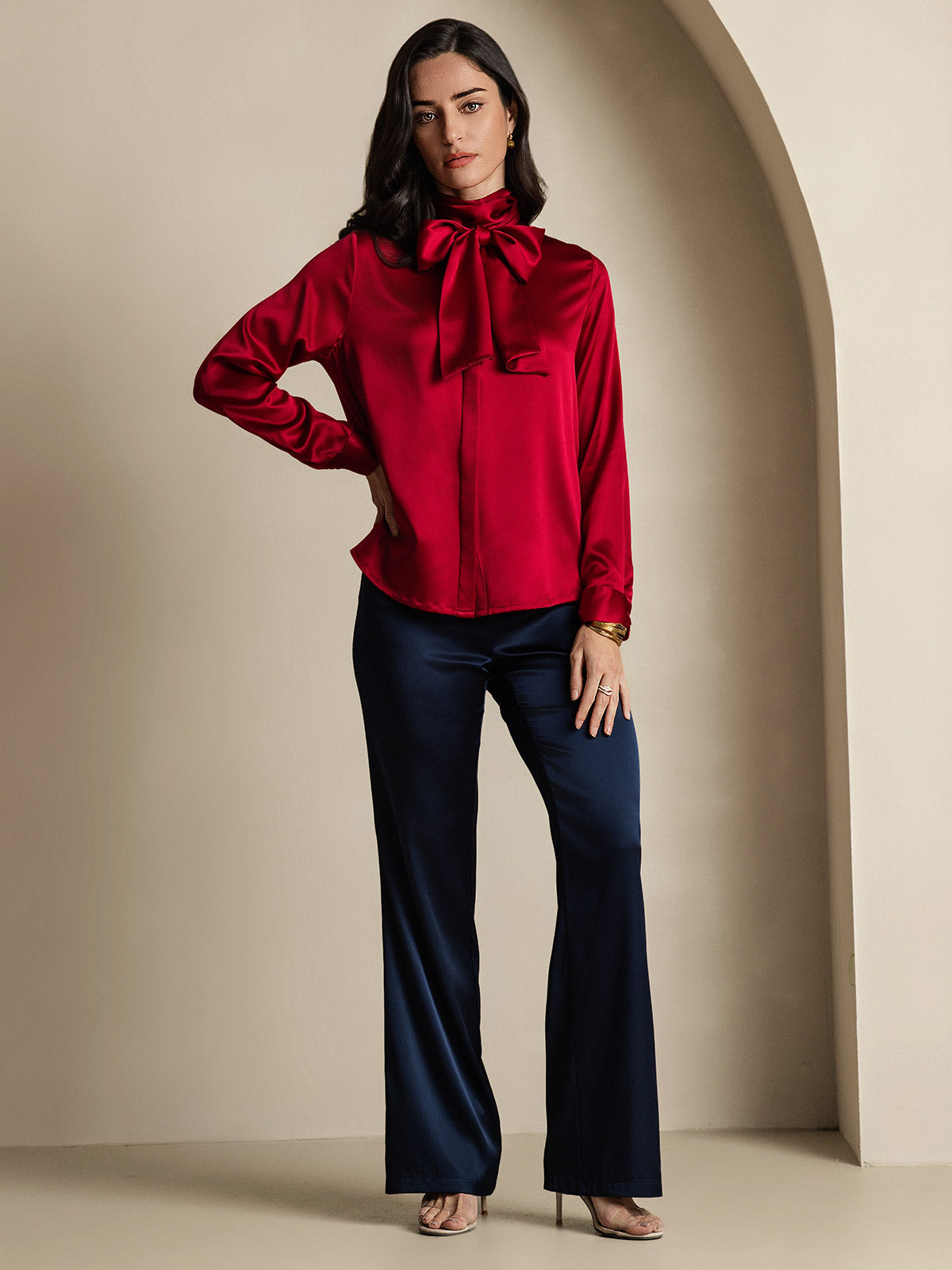 [Wijn] SilkSilky-NL 19Momme Zijde Lange Mouw Blouse 008