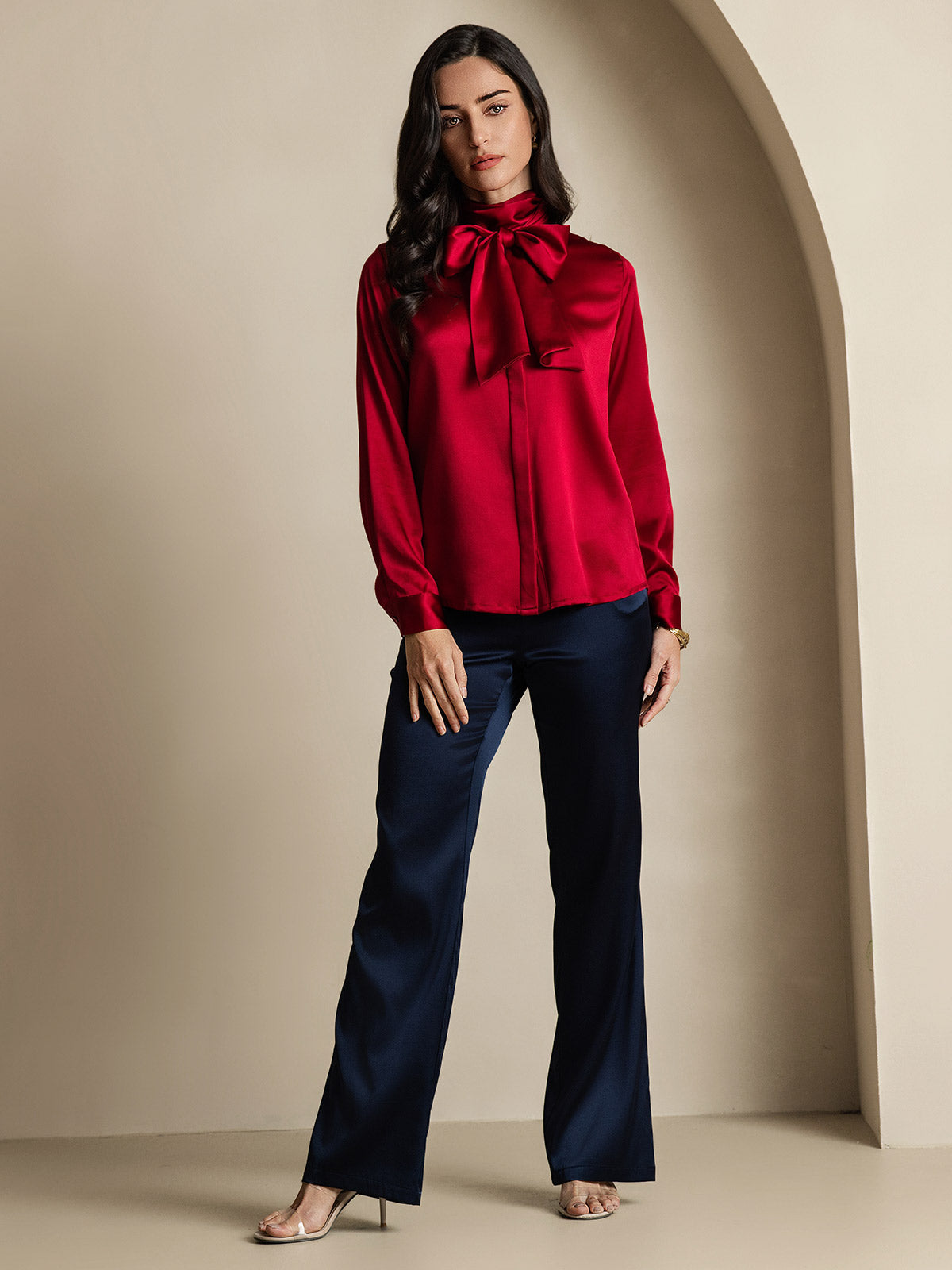 [Wijn] SilkSilky-NL 19Momme Zijde Lange Mouw Blouse 010