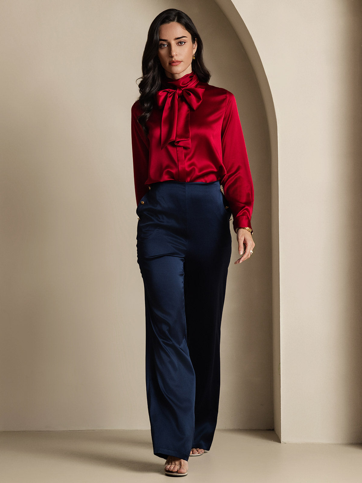 [Wijn] SilkSilky-NL 19Momme Zijde Lange Mouw Blouse 011