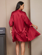 [Wijn] SilkSilky-NL 3/4 Sleeve V Neck Dames Pyjama Set 002