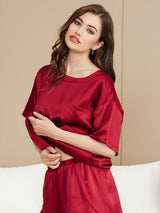 [Wijn] SilkSilky-NL Short Sleeve Round Neck Dames Pyjama Set 003