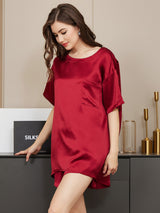 [Wijn] SilkSilky-NL Short Sleeve Round Neck Dames Pyjama Set 004