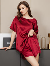 [Wijn] SilkSilky-NL Short Sleeve Round Neck Dames Pyjama Set 005