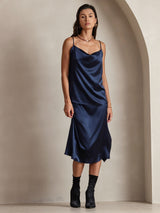 [Donkerblauw] SilkSilky-NL Spaghetti Strap Cowl Neck Cami-Top 007