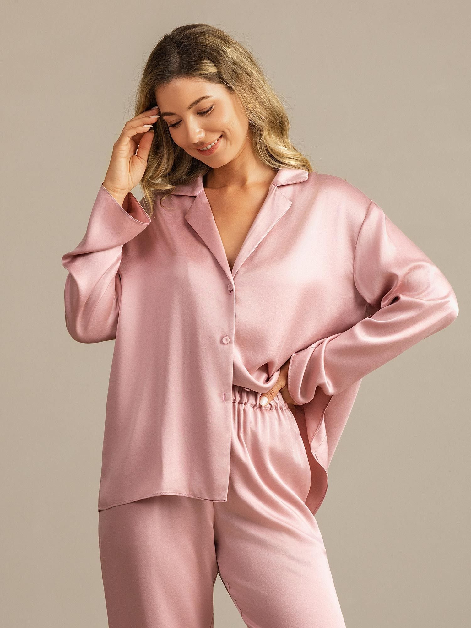 [Perzikhuid] SilkSilky-NL 19Momme Zijde Inkeping Dames Pyjama Set 007