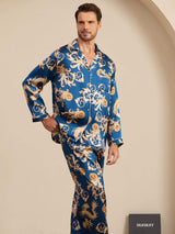 [Navy Draak] SilkSilky-NL Long Sleeve Notch Collar Heren Pyjama Set 003