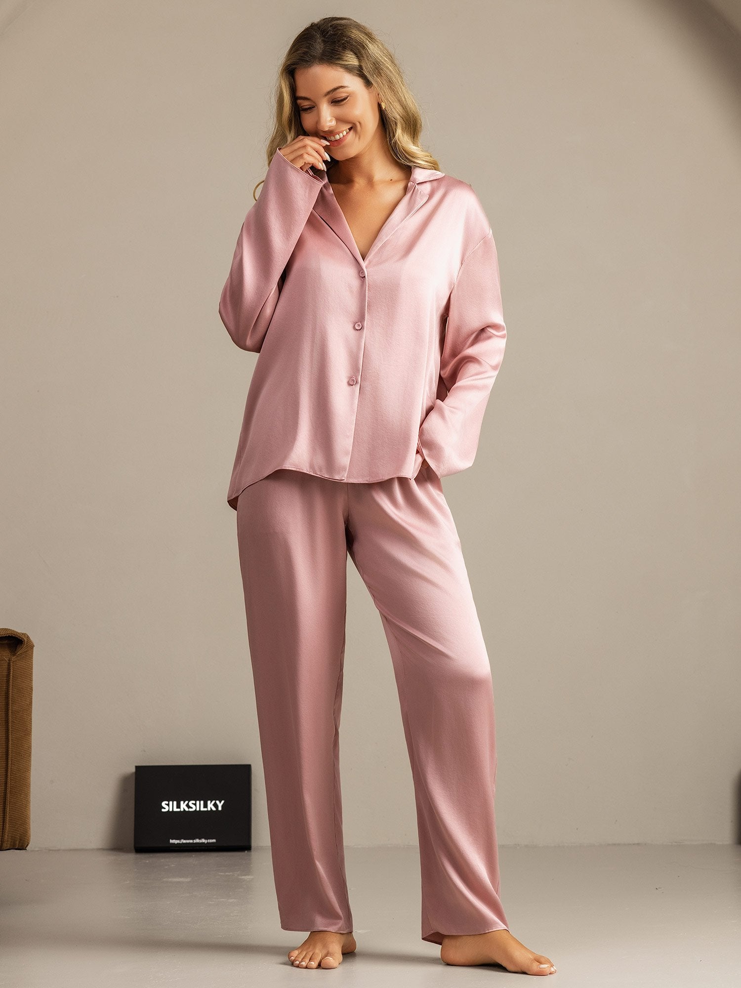 [Perzikhuid] SilkSilky-NL 19Momme Zijde Inkeping Dames Pyjama Set 001