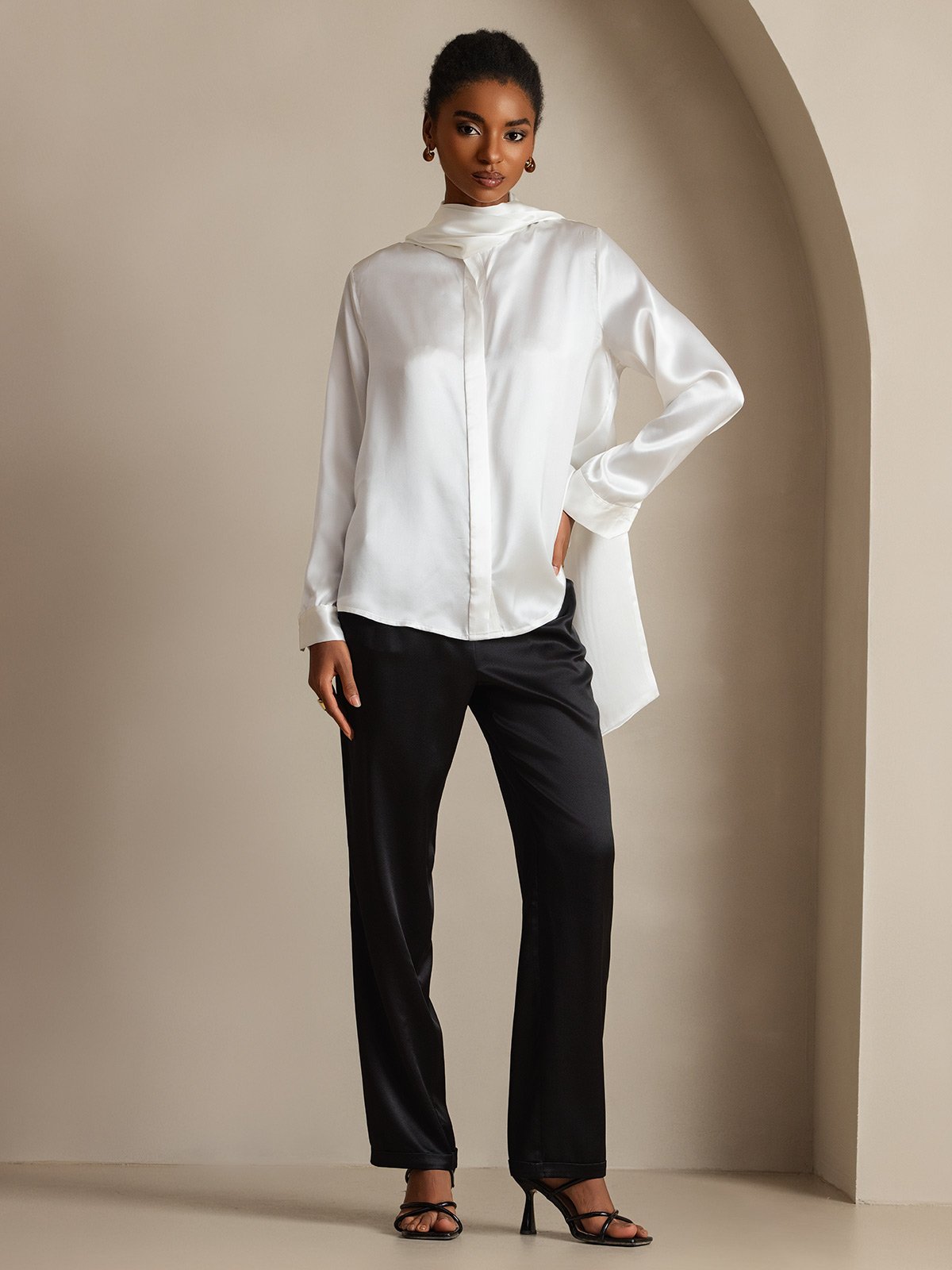 [Wit] SilkSilky-NL 19Momme Zijde Womens Shirt 006