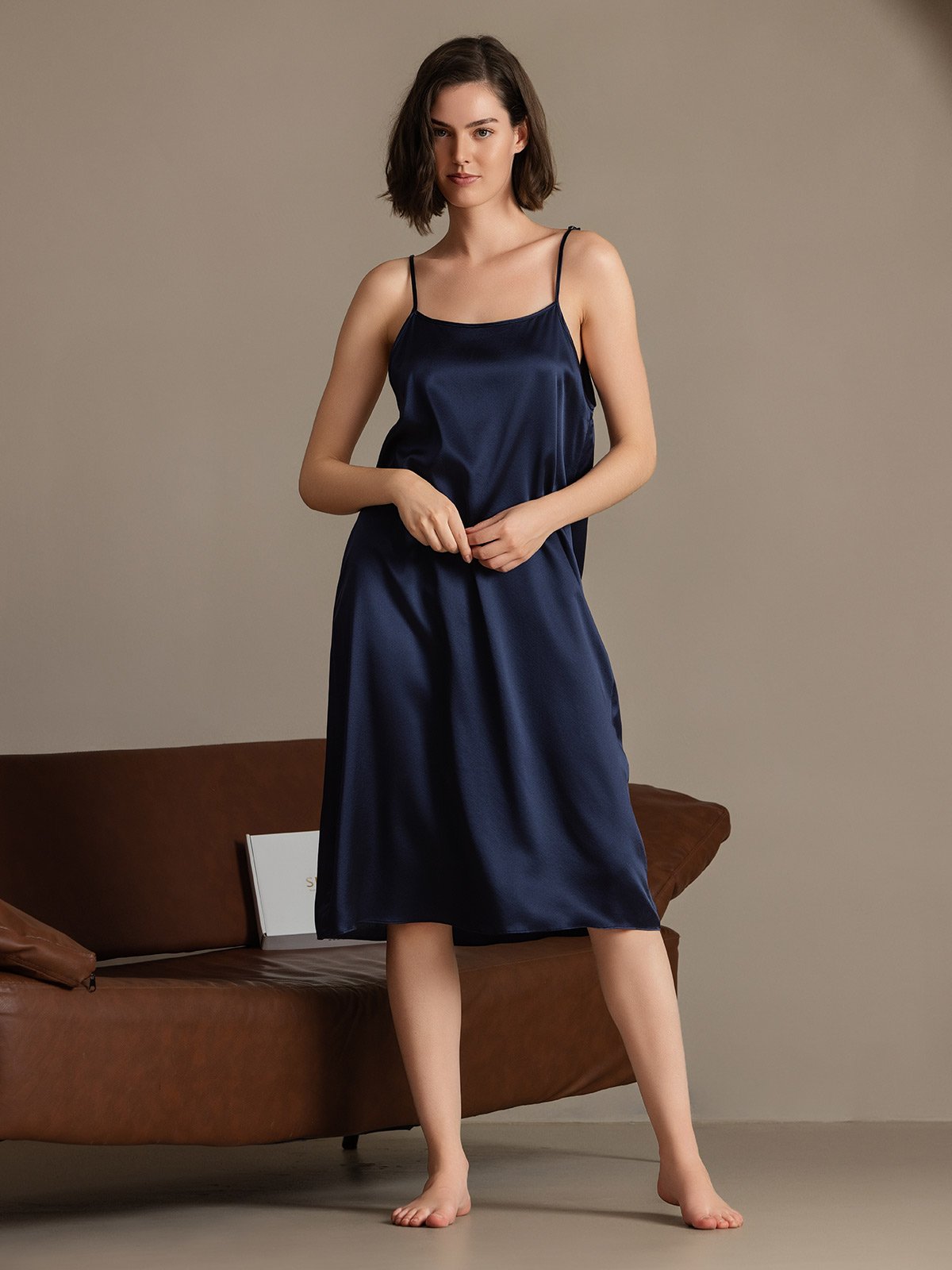 [Donkerblauw] SilkSilky-NL 19Momme Zijde Mouwloos Dress 006
