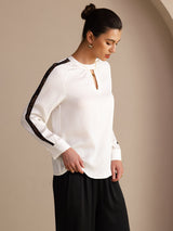 [Wit] SilkSilky-NL Long Sleeve Keyhole Neck Blouse 003