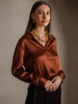 [Karamel] SilkSilky-NL Long Sleeve Lapel Collar Dames Blouse 003