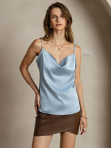 [Grijsachtig Blauw] SilkSilky-NL 19Momme Spaghetti Bandjes Waterval Hals Cami-Top 001
