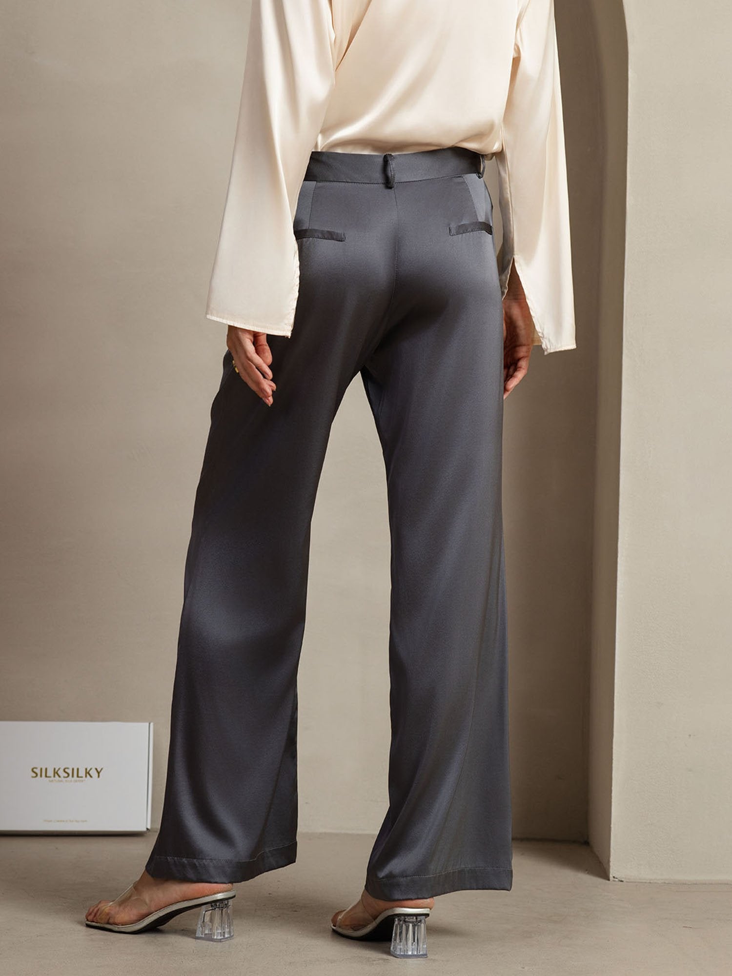 [Donkergrijs] SilkSilky-NL 19Momme Zijde Womens Pants 002