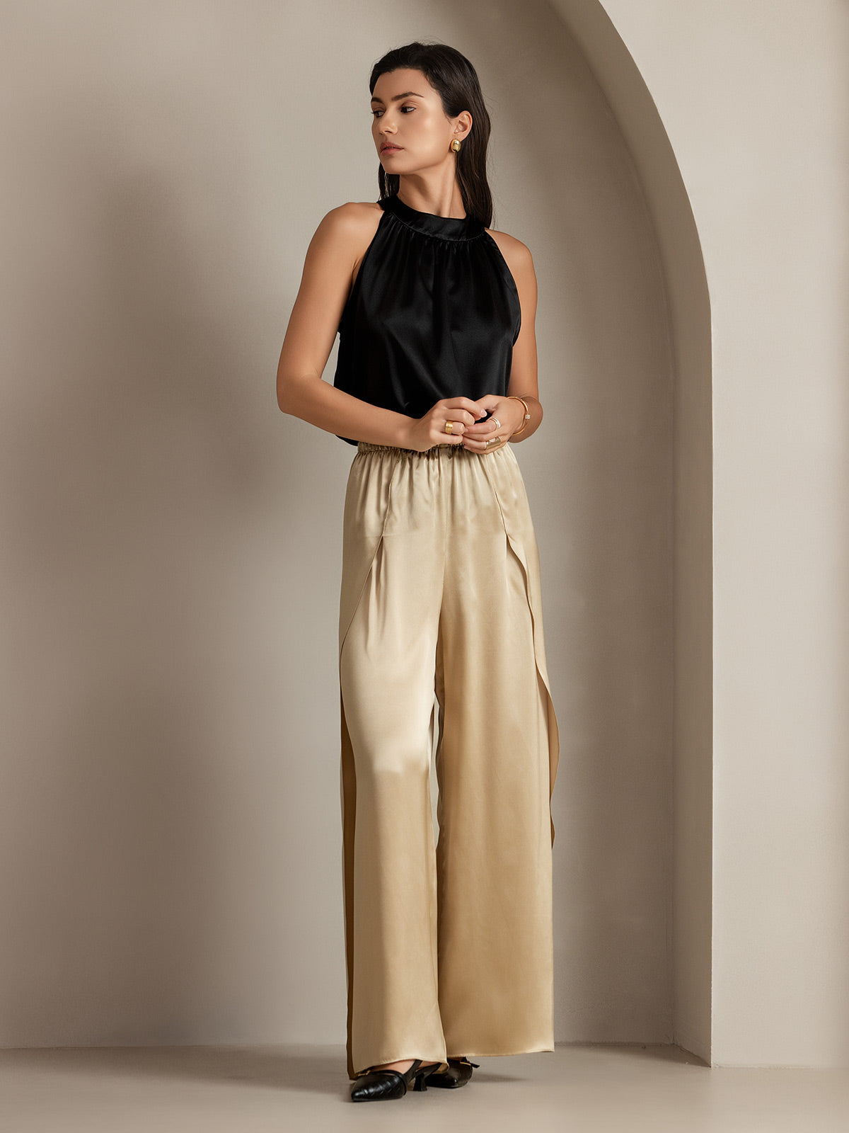 [Champagne] SilkSilky-NL 19Momme Zijde Womens Pants 012