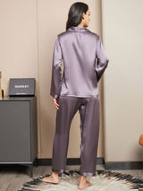 [Paars Grijs] SilkSilky-NL Long Sleeve Lapel Collar Dames Pyjama Set 002