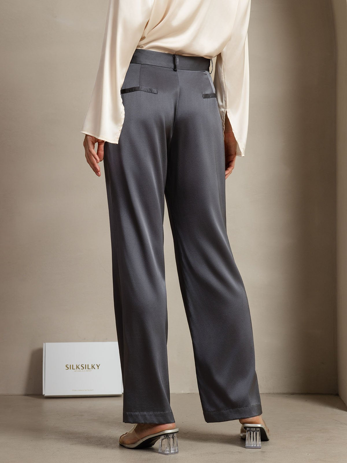 [Donkergrijs] SilkSilky-NL 19Momme Zijde Womens Pants 006