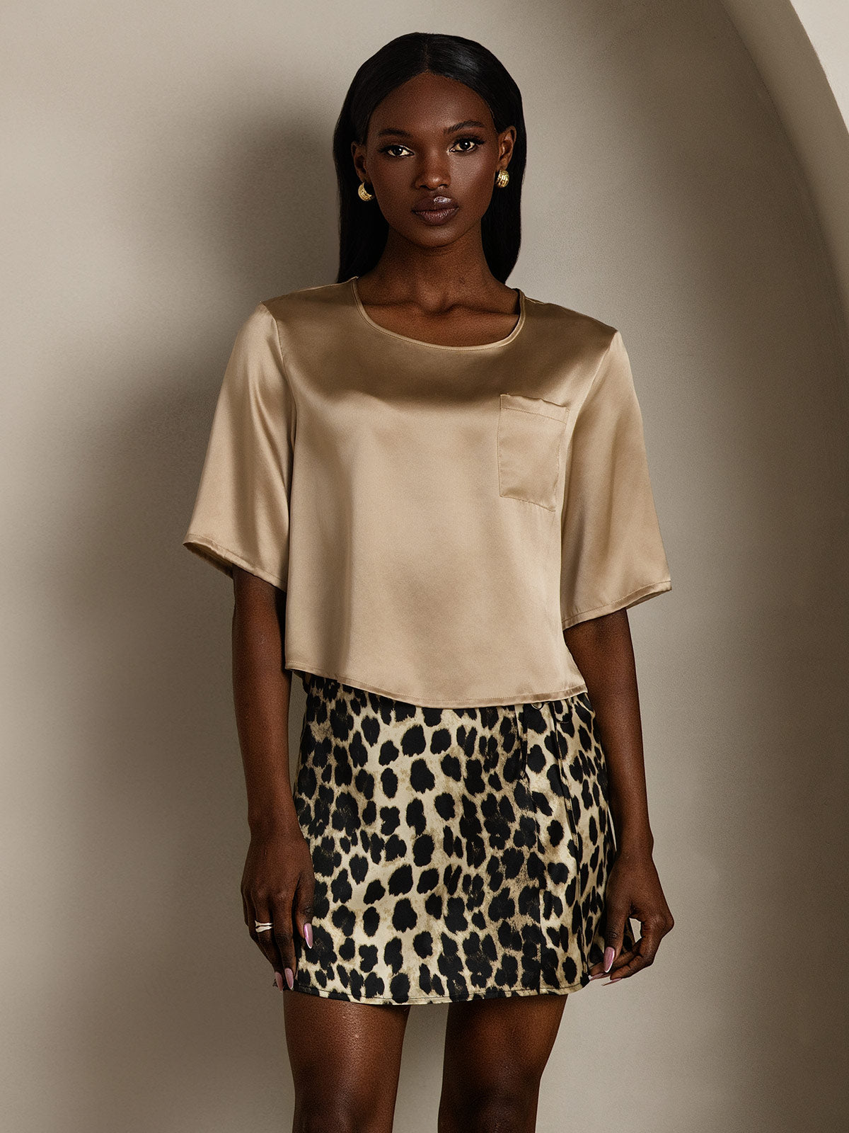 [Champagne] SilkSilky-NL Boat Hals Dames T-Shirt 005