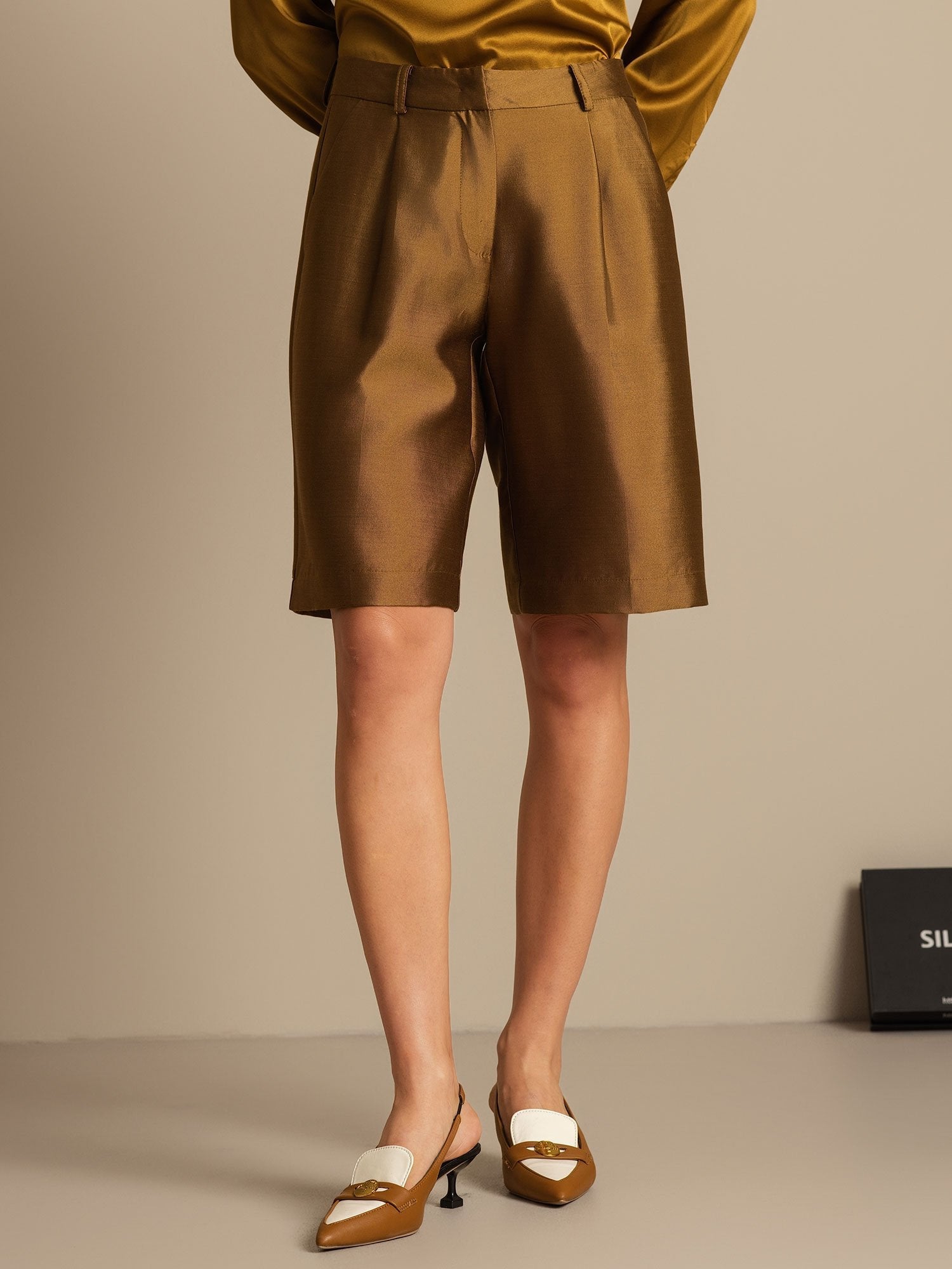 [Brons] SilkSilky-NL 32Momme Silk-Wool Blend Womens Shorts 006,