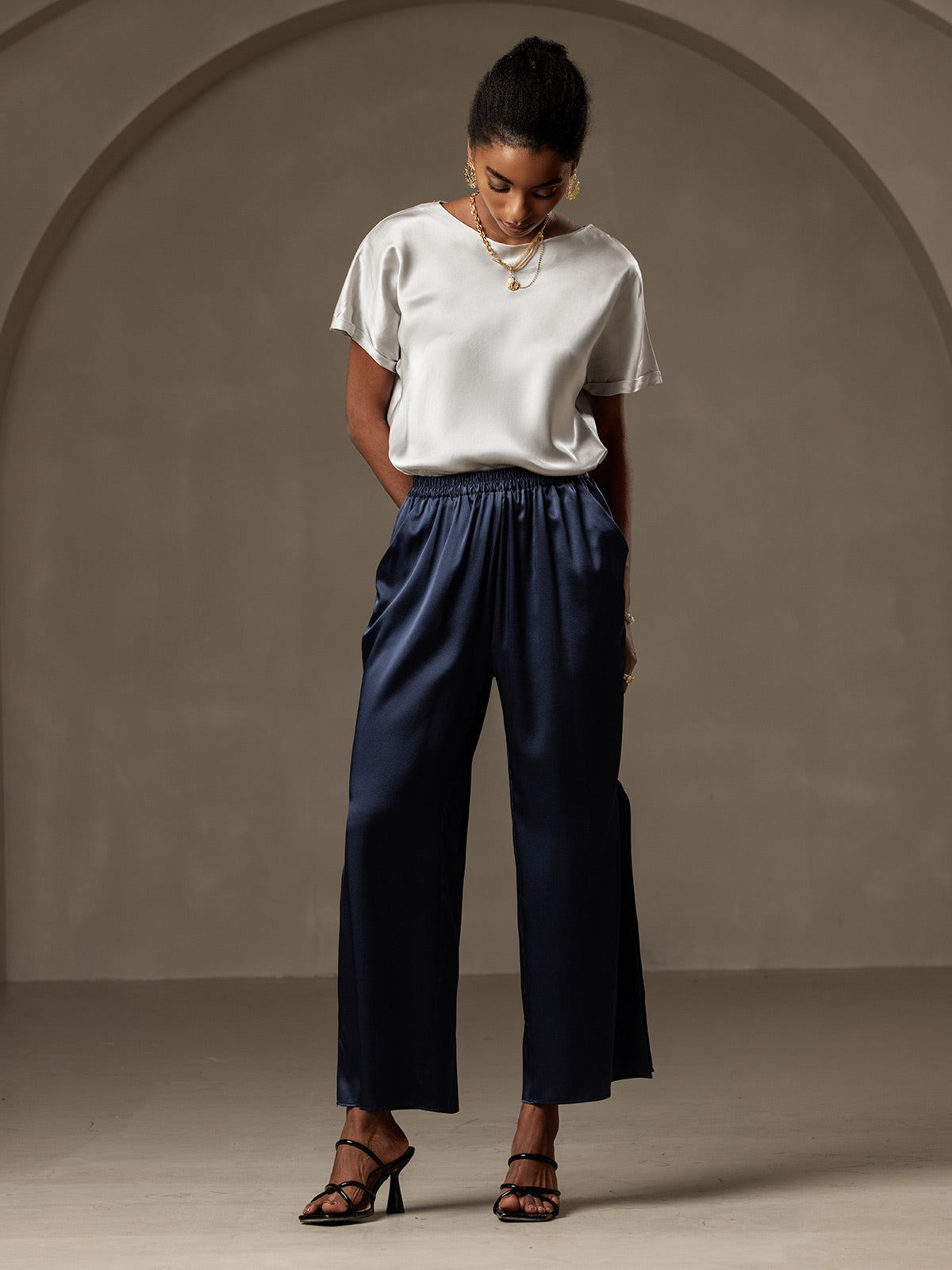 [Donkerblauw] SilkSilky-NL 19Momme Zijde Womens Pants 005